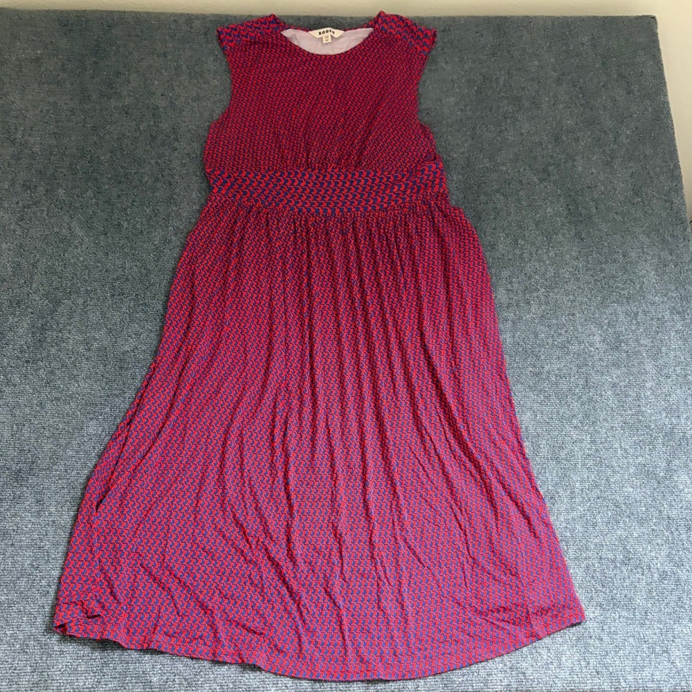 Boden Red Blue Geometric Print Sleeveless Empire Waist Midi Dress US 12R D0568